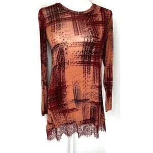 LOGO by Lori Goldstein Long Sleeve Tunic Top Women XXS Lace Hem Stretch